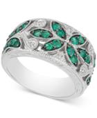 Emerald (7/8 Ct. T.w.) & Diamond Accent Filigree Band In Sterling Silver