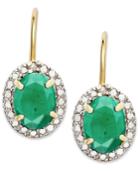 18k Gold Over Sterling Silver Earrings, Emerald (2-1/5 Ct. T.w.) And Diamond Accent Leverback Earrings