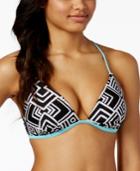 Hula Honey Geometric-print Push-up Halter Bikini Top Women's Swimsuit