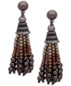 Anne Klein Hematite-tone Jet Pave & Colored Imitation Pearl Tassel Clip-on Drop Earrings