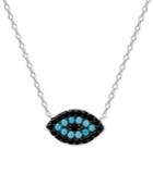 Manufactured Turquoise And Black Crystal Evil-eye Pendant Necklace In Sterling Silver