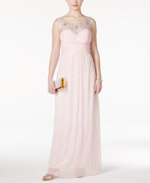 B Darlin Juniors' Jeweled Illusion Empire-waist Gown