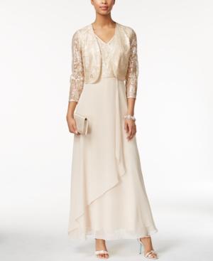 Tahari Asl Jacket Dress Sequin-lace Gown And Jacket