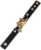 Betsey Johnson Gold-tone Faux-leather Leopard Snap Bracelet