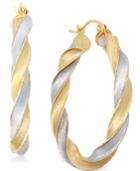 Two-tone Twist Hoop Earrings In 14k Gold