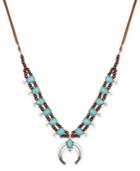 Silver-tone Turquoise-look Faux Suede Beaded Horn Pendant Necklace