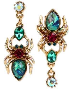 Betsey Johnson Gold-tone Multi-crystal Spider Mismatch Earrings