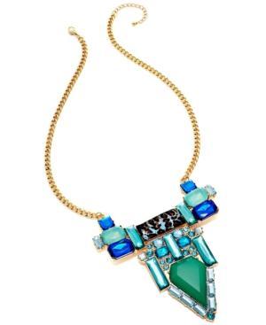 Bar Iii Gold-tone Blue And Green Stone Statement Necklace