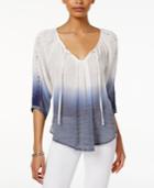 Bcx Juniors' Dip-dyed Crochet-trim Peasant Top