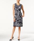 Jm Collection Embellished Printed Fit & Flare Dress, Only At Macy's