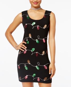 Planet Gold Juniors' Holiday Lights Printed Bodycon Dress