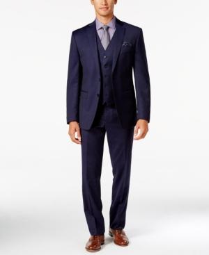Tallia Men's Slim-fit Blue Glen Plaid Vested Suit