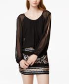 As U Wish Juniors' Blouson Slit-sleeve Sequin Dress