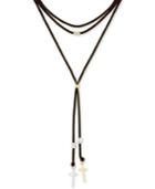 Lucky Brand Two-tone Leather Cross Choker Lariat Necklace