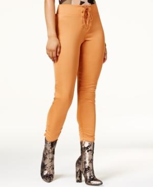 Material Girl Juniors' Lace-up Satin Skinny Pants, Created For Macy's