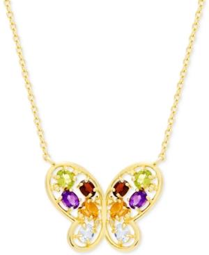 Victoria Townsend Multi-gemstone (1-1/2 Ct. T.w.) And Diamond Accent Butterfly Necklace In 18k Gold-plated Sterling Silver