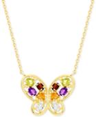 Victoria Townsend Multi-gemstone (1-1/2 Ct. T.w.) And Diamond Accent Butterfly Necklace In 18k Gold-plated Sterling Silver
