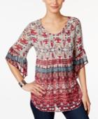 Style & Co. Petite Printed Pintucked Blouse, Only At Macy's