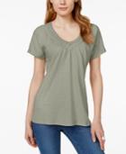 Jm Collection Short-sleeve V-neck Crochet-trim Top, Only At Macy's