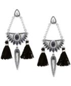 Lucky Brand Silver-tone Reversible Stone & Tassel Chandelier Earrings, A Macy's Exclusive Style