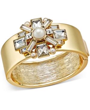 Charter Club Gold-tone Crystal And Imitation Pearl Hinged Bangle Bracelet, Only At Macy's