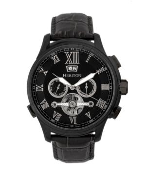 Heritor Automatic Hudson Black Leather Watches 47mm