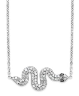 Wrapped Diamond (1/5 Ct. T.w.) And Black Diamond Accent Snake Necklace In 10k White Gold