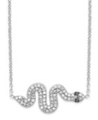 Wrapped Diamond (1/5 Ct. T.w.) And Black Diamond Accent Snake Necklace In 10k White Gold