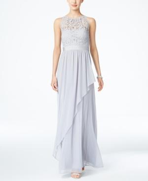 Adrianna Papell Lace Illusion Halter Gown
