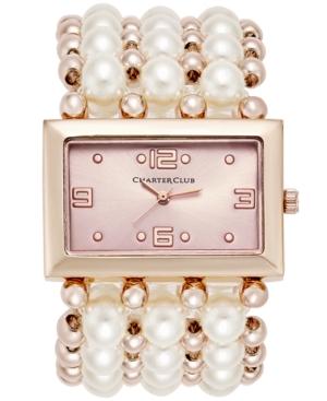 Charter Club Women's Rose Gold-tone Imitation Pearl Stretch Bracelet Watch 40mm, Only At Macy's