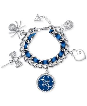 Guess Silver-tone Woven Ribbon Pave Charm Bracelet