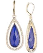 Anne Klein Gold-tone Blue Stone And Pave Orbital Drop Earrings