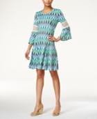 Ny Collection Petite Bell-sleeve Ikat-print Dress