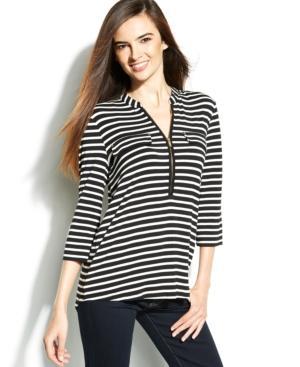 Calvin Klein Roll-tab Striped Zip-front Top
