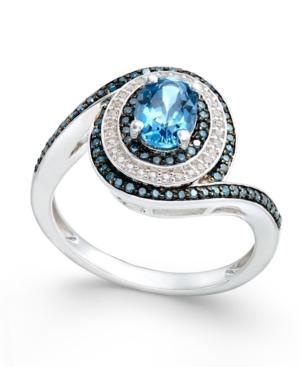 London Blue Topaz (3/4 Ct. T.w.) And Diamond (3/8 Ct. T.w.) Swirl Ring In 14k White Gold