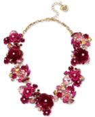 Betsey Johnson Gold-tone Multi-stone Pink Flower Statement Necklace