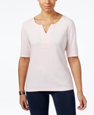 Karen Scott Cotton Split-neck T-shirt, Only At Macy's