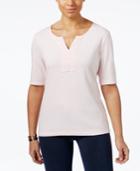 Karen Scott Cotton Split-neck T-shirt, Only At Macy's