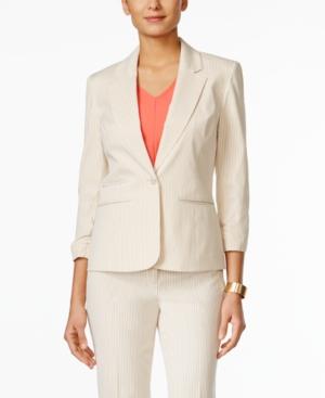 Nine West One-button Seersucker Ruched-sleeve Jacket