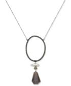 Paul & Pitu Naturally Two-tone Multi-stone & Imitation Pearl Open Oval Pendant Necklace