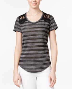 Maison Jules Striped Lace-inset T-shirt, Created For Macy's