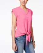 Ny Collection Petite Cap-sleeve Tie-front Top