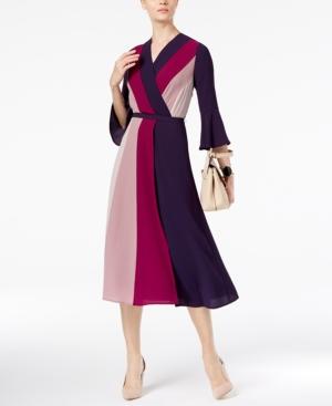 Eci Colorblocked Faux-wrap Midi Dress