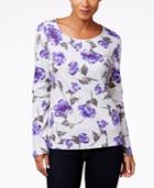Karen Scott Floral-print Long-sleeve Top, Only At Macy's