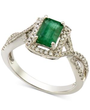 Emerald (1 Ct. T.w.) And Diamond (1/4 Ct. T.w.) Twist Ring In 14k White Gold