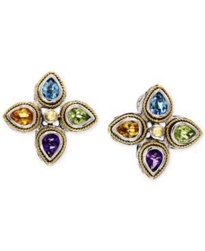 Effy Multistone Stud Earrings In Sterling Silver And 18k Gold (2-1/2 Ct. T.w.)