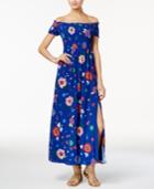 Guess Fredrica Printed Smocked Off-the-shoulder Maxi Dress