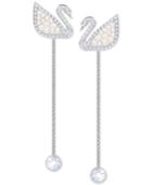 Swarovski Silver-tone Crystal & Imitation Pearl Iconic Swan Linear Drop Earrings