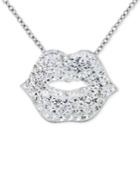 Simone I. Smith Clear Crystal Lips Pendant Necklace In Platinum Over Sterling Silver