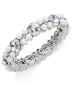 Charter Club Silver-tone Imitation Pearl And Crystal Stretch Bracelet, Only At Macy's